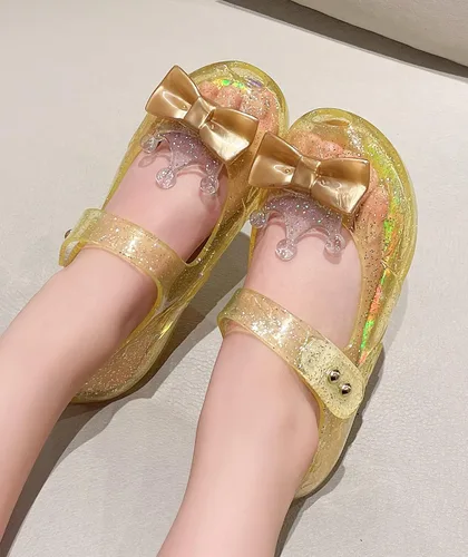 Vista 2 de Zapatos de gelatina para niñas, sandalias planas de vestir de princesa para niños, cosplay, gelatinas transparentes con purpurina Mary Janes