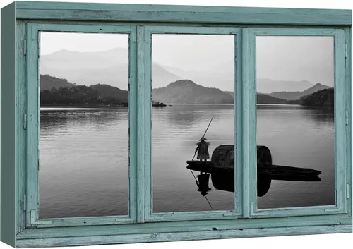 Vista 17 de Cuadro decorativo con diseño de ventana moderna blanca con vista, de la marca Wall26®