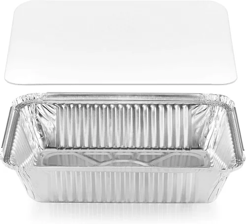 Vista 6 de DecorRack - Bandeja rectangular de aluminio desechable con tapa plana, resistente, de 2.25 libras, ideales para recalentar, hornear, asar