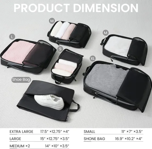 Vista 77 de BAGAIL 4 Set/6 Set Ultraligero Compresión Embalaje Cubos Organizador de Embalaje para Accesorios de Viaje Equipaje Maleta Mochila