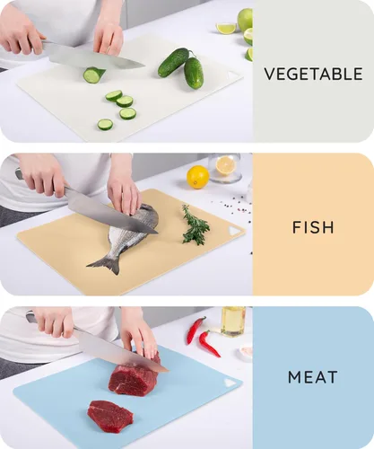 Vista 8 de Tablas de cortar flexibles extra gruesas para cocina, alfombrillas de corte para cocinar, juego de alfombrillas de corte de colores, láminas
