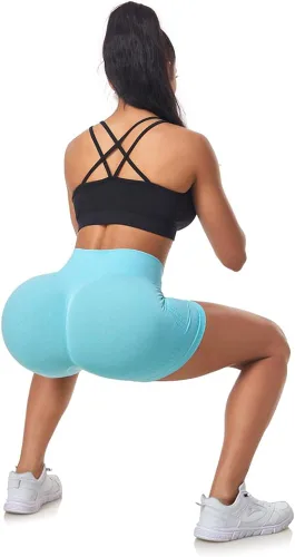 Vista 5 de WANAYOU Pantalones cortos de entrenamiento para mujer con levantamiento de glúteos, cintura alta, sin costuras, fruncidos, pantalones cortos