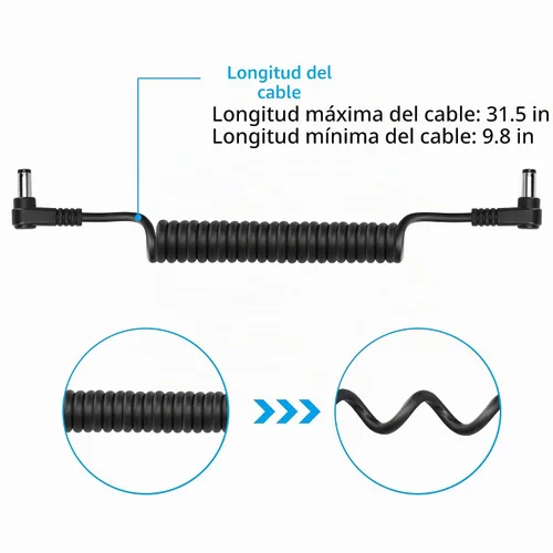 Vista 6 de GINTOOYUN DC 5.5MM x 2.1MM 90 grados macho a macho cable DC5521 adaptador de corriente en espiral de ángulo recto cable de extensión para cámara