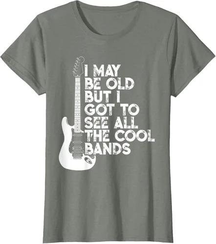 Vista 13 de Camiseta con texto en inglés "I May Be Old But I Got to See All The Cool Bands" Negro