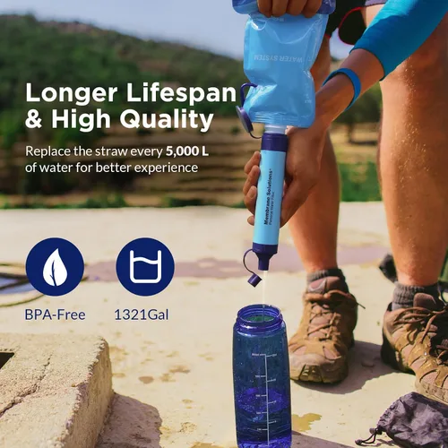 Vista 6 de Membrane Solutions - Sistema exprimible de filtración de agua, kit de purificador de agua de supervivencia, equipo portátil para hacer senderismo