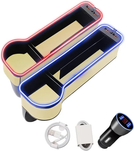 Vista 7 de Organizador de espacio para asiento de automóvil, paquete de 2 organizadores multifuncionales para asientos de automóvil, relleno de costuras LED