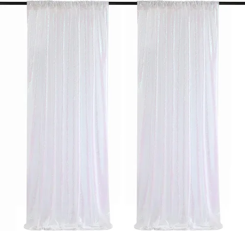 Vista 32 de Cortinas de fondo de lentejuelas con purpurina azul bebé, 2 piezas de 2 x 8 pies, telón de fondo de fiesta de baby shower para niños, hermosas