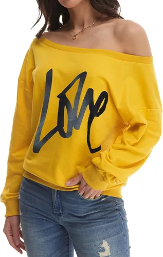 Vista 5 de Yanekop - Sudadera holgada de hombros descubiertos con la palabra love estampada, sin botones, para mujer