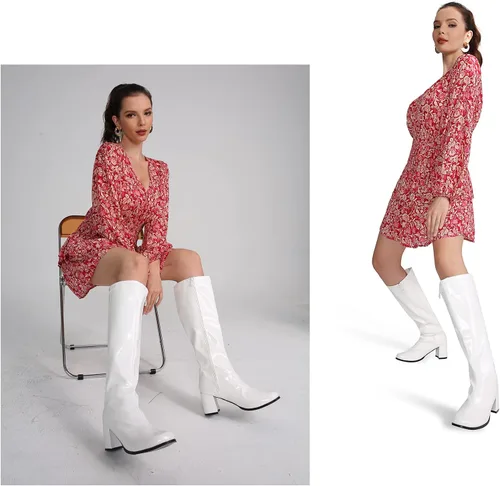 Vista 8 de Botas Go Go para mujer, botas con cremallera y tacón de bloque por encima de la rodilla