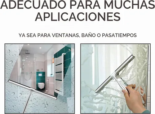 Vista 5 de Escobilla de goma para puerta de cristal de ducha con soporte, hoja de silicona de 10 pulgadas, mango cromado de acero inoxidable, para ventana