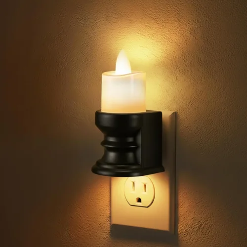 Vista 9 de Meonum - Luz nocturna de vela sin llama parpadeante enchufable, luz nocturna LED regulable con sensor de atardecer a amanecer, luz decorativa