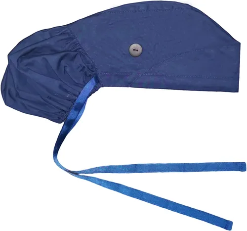 Vista 5 de Gorra médica con botones – Gorro de algodón con banda para el sudor, lazo trasero ajustable para cola de caballo