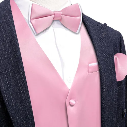 Vista 4 de Barry.Wang Chaleco de traje para hombre, conjunto de corbatín, chaleco A-02-rosa claro