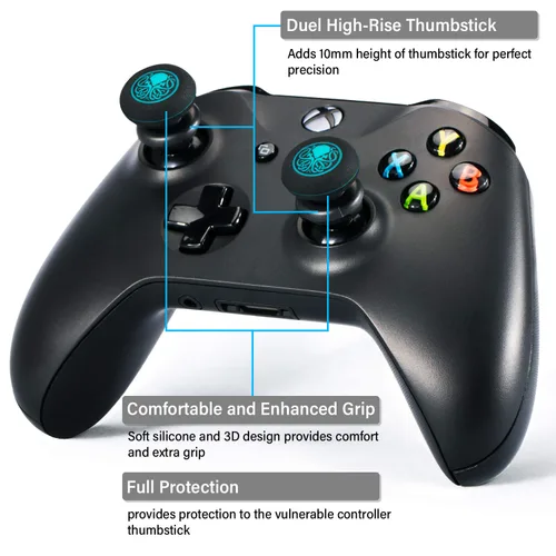 Vista 2 de Playrealm FPS Thumbstick Extender & Printing Rubber Silicone Grip Cover 2 Sets for Xbox Series XS & Xbox One Controller(Cthulhu Abyss Blue)