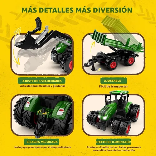 Vista 7 de Uarzt Tractor de juguete a control remoto con remolque Juego de vehículos de granja de metal con luces y diseño de 8 ruedas, camión tractor RC