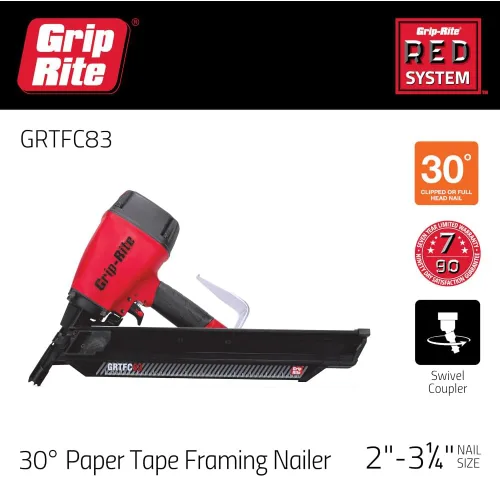 Vista 3 de Grip-Rite GRTFC83 - Clavadora de cinta de papel de cuerpo corto de 30 grados, acepta clavos de 2 a 3-1/4 pulgadas con cabeza recortada y redonda