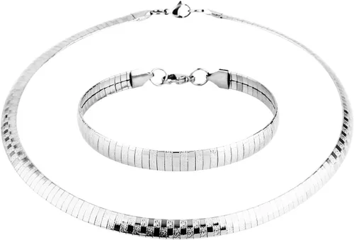 Vista 5 de HZMAN Conjunto de collar y pulsera de cadena Omega de acero inoxidable de 8mm sólido de 18 pulgadas y pulsera de 8.5 pulgadas Colorido