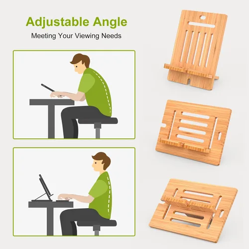 Vista 7 de Pezin & Hulin Soporte ajustable de bambú para tableta, soporte para teléfono celular de escritorio compatible con Pad Air/Pro/Mini, lector