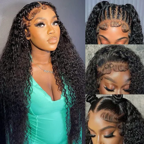 Vista 14 de Wingirl - Pelucas de cabello humano con encaje frontal HD de 13 x 4 pulgadas, prearrancadas con abuelitos 180 Density Brazilian Deep Wave Frontal