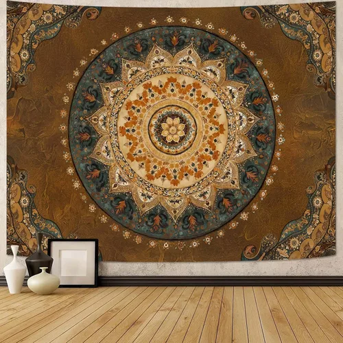 Vista 36 de Accnicc Tapiz bohemio con mandala floral para dormitorio, tapiz de pared con flores bohemias, pequeño, acuarela, azul, blanco, hippie, indio