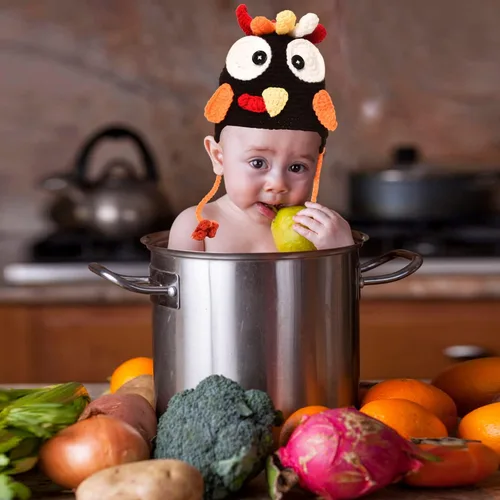 Vista 4 de JETEHO Sombrero de pavo para bebé para Acción de Gracias sombrero de pavo de punto traje de pavo para bebé niño y niña disfraz de Acción de Gracias