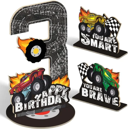 Vista 18 de Juego de 3 piezas de dinosaurios con signo de número de 2º cumpleaños, decoración de mesa de dinosaurios para niños y niños de 2º cumpleaños