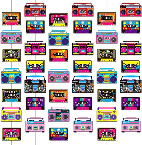 Vista 9 de Guirnalda de cinta de casete y caja de pluma, 6 unidades de decoraciones de fiesta de los años 80, cinta de casete de radio retro, guirnalda