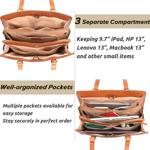 Vista 7 de Banuce Maletín de cuero italiano de grano completo para mujer, bolsos y bolsos de mano, Estilo 1