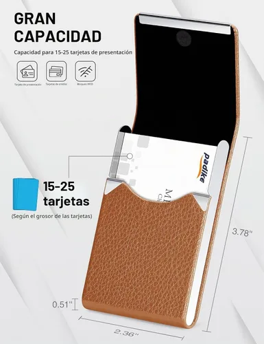 Vista 4 de Padike - Tarjetero de cuero para tarjetas de presentación, estuche metálico para tarjetas de nombre, tarjetero profesional delgado con cierre
