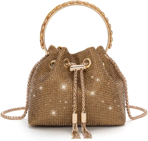 Vista 10 de Bolso de mano con cristales brillantes y diamantes de imitación para mujer, bolso de noche con brillo, bandolera para fiesta de boda, graduación