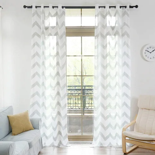 Vista 6 de NAPEARL - Cortina semitransparente de lino sintético con diseño jacquard geométrico