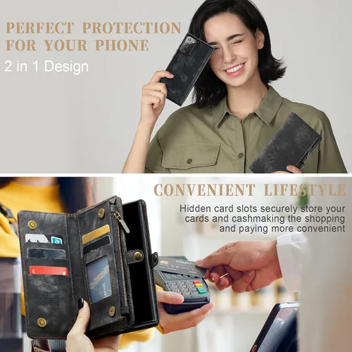 Vista 5 de Asuwish Funda de teléfono para Samsung Galaxy Note 20 Glaxay Note20 5G con cremallera, funda desmontable con protector de pantalla de vidrio