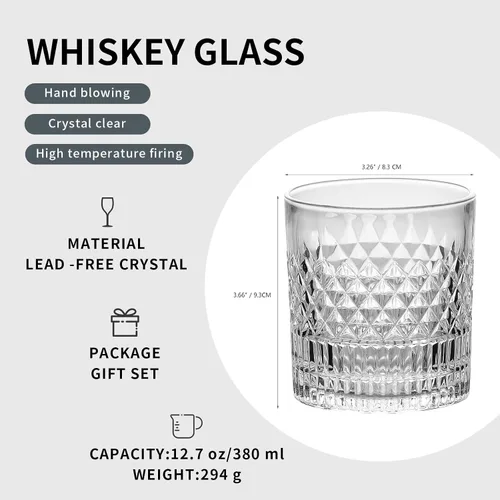 Vista 3 de Vasos de whisky Old Fashioned con caja de lujo, 11 onzas, Rocks Barware para whisky, bourbon, bebidas de cóctel y alcohol, brandy, vodka, ron, juego