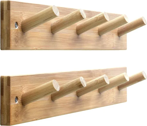Vista 8 de SKOLOO Perchero de Pared de Bambú Montado en la Pared, 16 Pulgadas de Agujero a Agujero, 5 Clavos de Bambú para Pared para Colgar Ropas, Batas