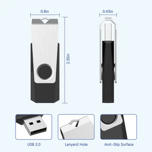 Vista 2 de RAOYI Unidad flash USB 2.0 de 8 GB giratoria de metal Memory Stick Pulgar Drive para almacenamiento de datos (negro)