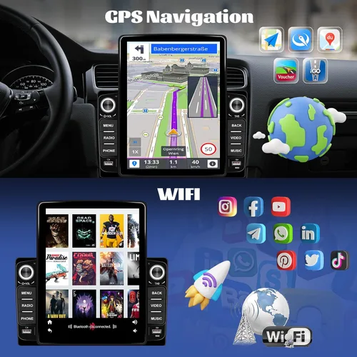Vista 3 de [2+64G] Android 15 Estéreo de coche doble DIN con CarPlay inalámbrico y Android Auto 9.5" Vertical HD Touch Screen Car Radio,Mirror Link