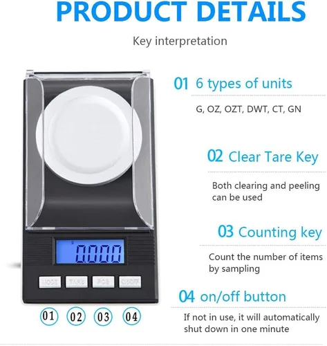 Vista 4 de Escala de precisión ZH-VBC 0.00 oz, báscula de alimentos digital de peso gramos y oz, báscula de joyería de alta precisión 0.71 oz/1.76 oz/3.53 oz X