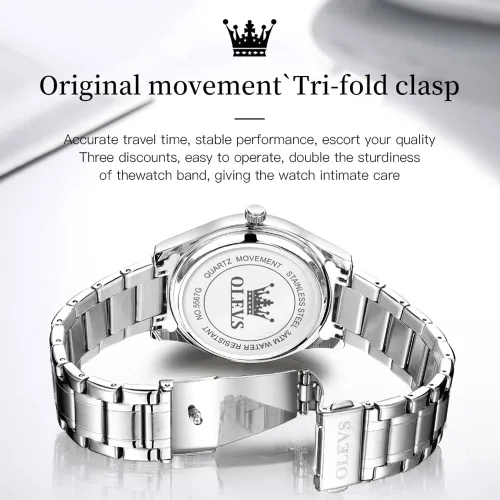 Vista 8 de OLEVS Reloj de cuarzo de cara grande para hombre, correa de acero inoxidable para hombre, relojes de diamantes de moda, analógico, impermeable