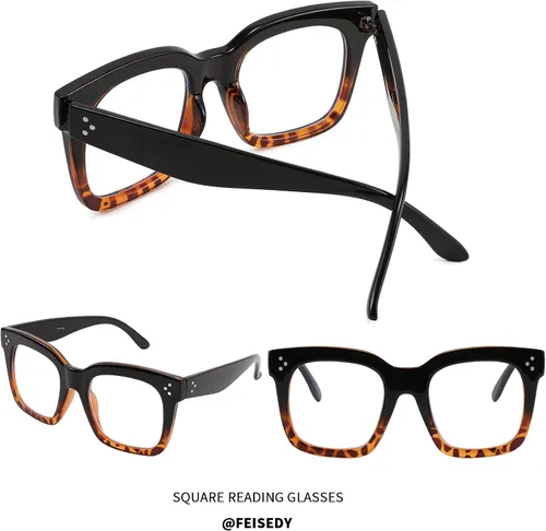 Vista 7 de FEISEDY Women Men Blue Light Blocking Glasses Frame Oversized Designer Luxury Square Eyewear B2695-FF