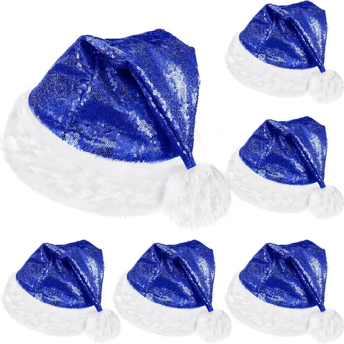 Vista 13 de SATINIOR 2 piezas de sombrero de Papá Noel de lentejuelas para adultos, unisex, gorro de Navidad con forro y ala de felpa para mujeres y hombres
