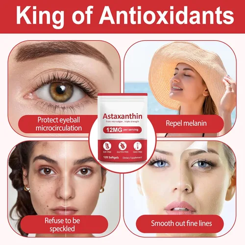 Vista 4 de Suplementos de astaxantina, antioxidante premium de 12 mg de astaxantina con actividad antioxidante, apoya los ojos, las articulaciones, el sistema