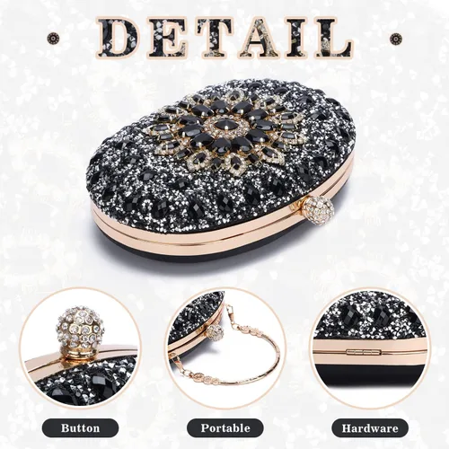 Vista 3 de Bolso de mano de noche con diamantes de imitación para mujer, bolsa de mano con diamantes brillantes y brillantes, bolsa de fiesta de boda de cristal