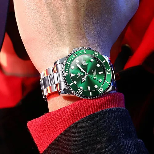 Vista 3 de Reloj automático de viento automático para hombre, reloj de lujo de acero inoxidable con fecha, reloj clásico impermeable con bisel giratorio