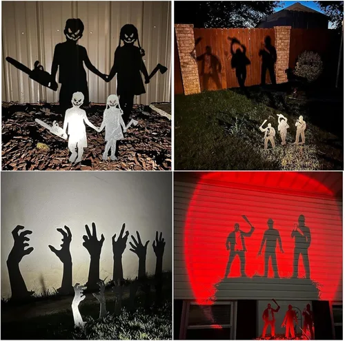 Vista 3 de Decoración de arte de metal con lanzador de sombras de Halloween, estacas espeluznantes para casa embrujada, patio y decoración al aire libre