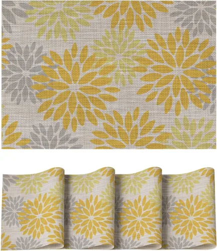 Vista 24 de Artoid Mode - Juego de 4 manteles individuales de vinilo con diseño floral, resistentes al calor, lavables, antideslizantes, de PVC, para decoración