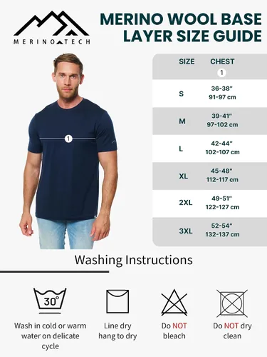 Vista 6 de Camiseta 100% de lana merino para hombre - Camiseta interior de capa base Tinta negra