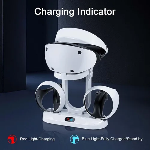 Vista 4 de Base de carga de controlador para PS5 VR2, estación de carga PSVR 2 con soporte de auriculares VR, cargador de controlador PS VR2 con indicador LED