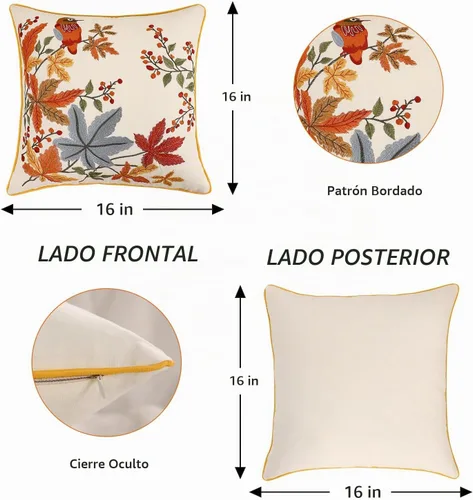 Vista 2 de Fundas de almohada bordadas de otoño de 16 x 16 pulgadas, paquete de Pájaro con hojas de arce