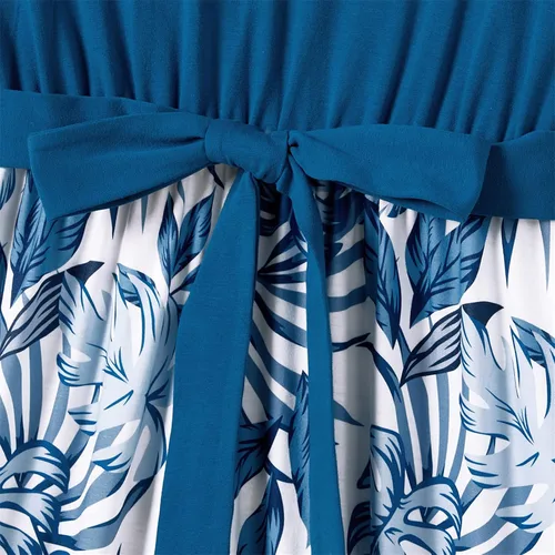 Vista 7 de PATPAT Conjunto de vestidos a juego para la familia, para la playa, para mamá y yo, con estampado floral tropical, vestido largo y camisas