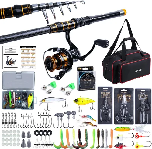 Vista 11 de Goture Fishing Rod and Reel Combos, 1.8M-2.7M Carbon Fiber Telescopic Fishing Pole with Spinning Reel, Lures Set, 900D Carrier Bag, Travel Full Kit